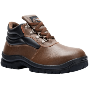 Men's brown leather safety shoe with steel toe cap and slip-resistant sole for maximum protection and comfort.