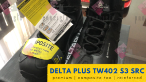 DELTA PLUS TW402 S3 SRC black safety shoes on the box