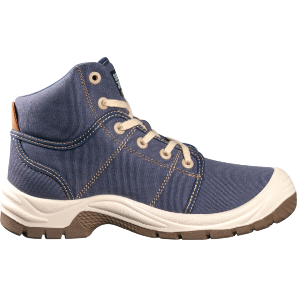 Side view of a single blue Safety Jogger Desert ankle boot on a white background.