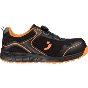 A black and orange shoe.