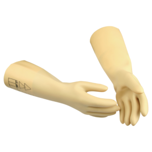 A pair of latex gloves on a white background, providing protection and maintaining hygiene.