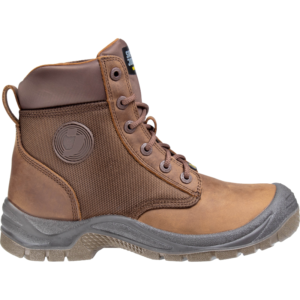 Stylish brown leather men's safety boot, perfect for keeping feet safe on the job.