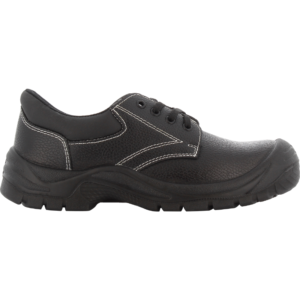 Protective men's shoes in black leather with rubber outsoles.