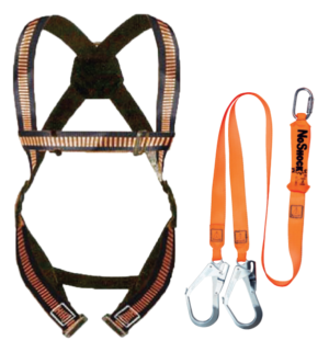 A safety harness and lanyard attached to a harness, providing secure protection for workers.