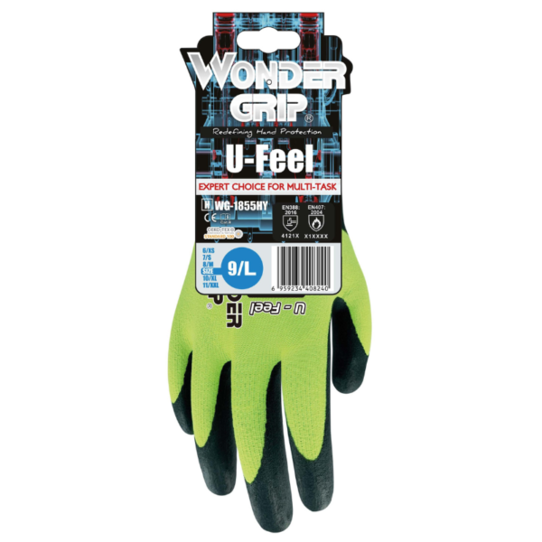 Wonder Grip U - Feel gloves, lime green.