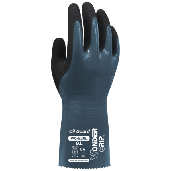 Oil resistant gloves - blue: Protective gloves designed to resist oil, providing a barrier against potential hazards.