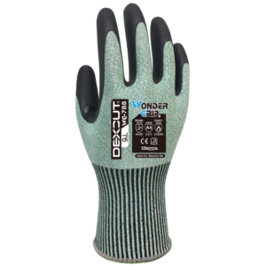 A pair of green and black work gloves, ideal for protecting hands during various tasks.