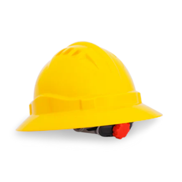 A yellow hard hat on a black background.