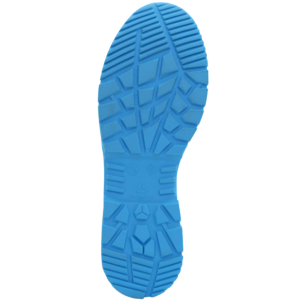 Blue shoe sole displayed on a clean white background