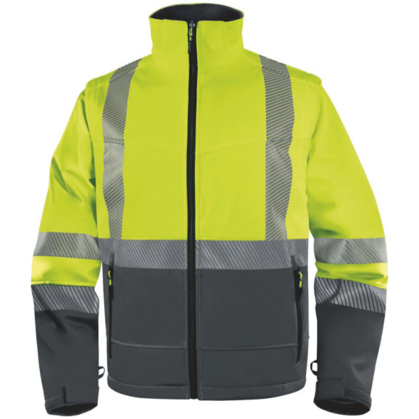 A bright yellow and black safety jacket